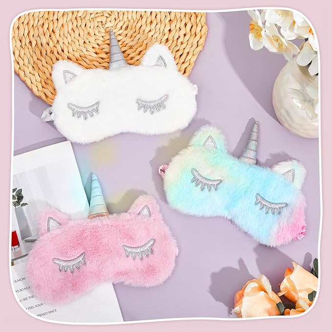 Geyoga Sleep Mask for Kids, Girls Plush Sleeping Eye Cover Soft Eye Blindfold Cover Animal Shade for Kids(Mixed Colors, Pink, White,Cute Style)