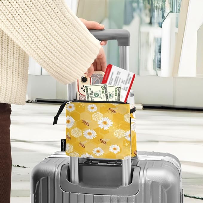 Luggage Cup Holder for Suitcases Free Hands Travel Cup Holder Portable Suitcase Cup Drink Holder Luggage Cup Caddy Bag Carrier Yellow Beeswax Bee Daisy01