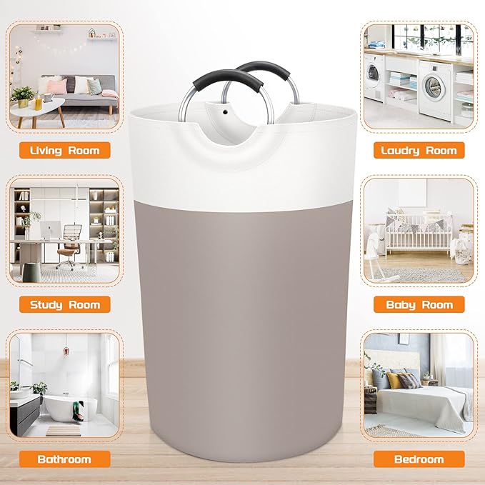 BlissTotes 115L Laundry Basket, Freestanding Laundry Hamper, Collapsible Dirty Clothes Hamper, Waterproof Fabric with Foam Protected Aluminum Handles for College, Dorm, Family (Brown)