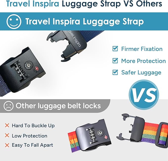 Travel Inspira Luggage Straps with TSA Lock, 2 Pack TSA Approved Suitcase Belt, Heavy Duty Adjustable Cross Design for Added Security, Easy Spot Blue Travel Accessory with ID Tag for 20-32" Bag