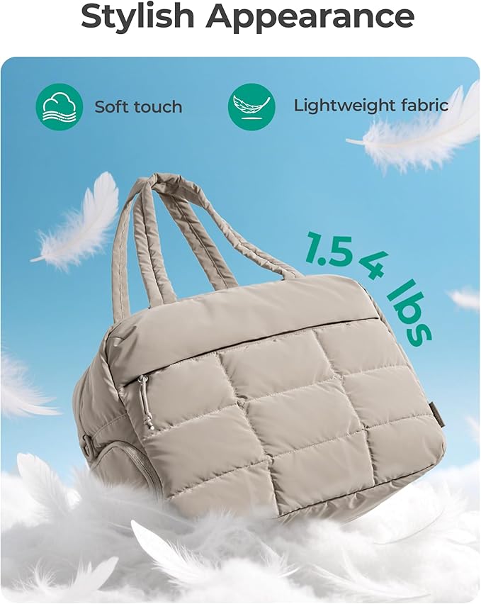 BAGSMART Gym Bag for Women, Carry on Travel Duffel Bag, Water-resistant Weekender with Shoe Compartment for Gym Travel Work, Khaki, Large