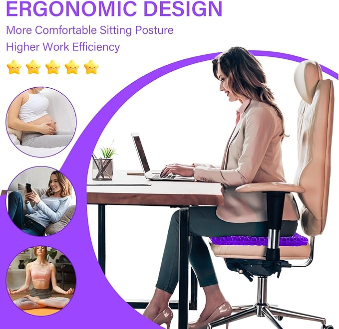 Large Gel Seat Cushion for Long Sitting with Non-Slip Cover, Soft & Breathable, Seat Cushion for Chair, Car, Office, Desk Chair, Wheelchair (18" x 17")