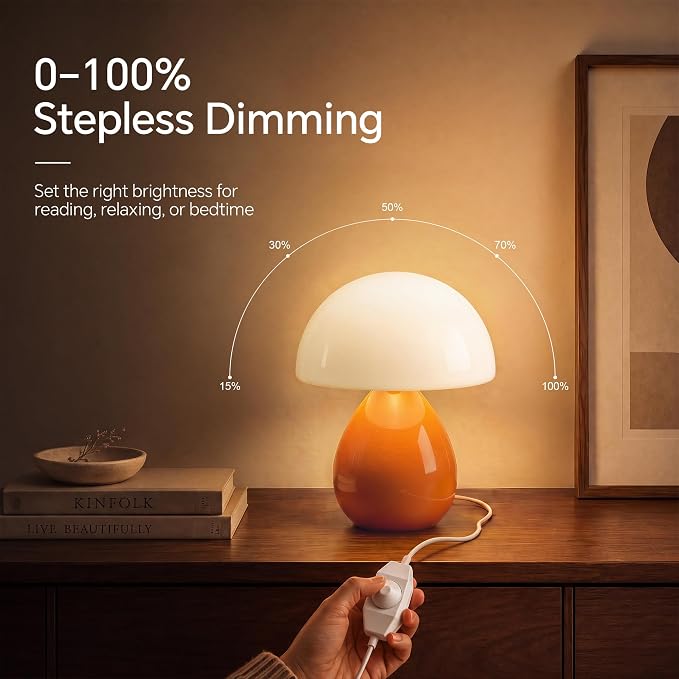 Mushroom Lamp Table Lamp for Bedroom,Ice Crackle Desk Lamp Bedside Small Lamps for Living Room Night Stands,Table Lamps Cute Modern Mid Century Lamps (Orange-Ice Crackle)