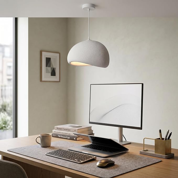 JAYMP 30cm Mini Size Wabi Sabi Pendant Light for Dining Room Kitchen Entryway Modern Hanging Lamp E26 Base Japanese Style Bird Nest Shape Lighting Fixture (Matte White,B Shape, 11.8“ Small Size)