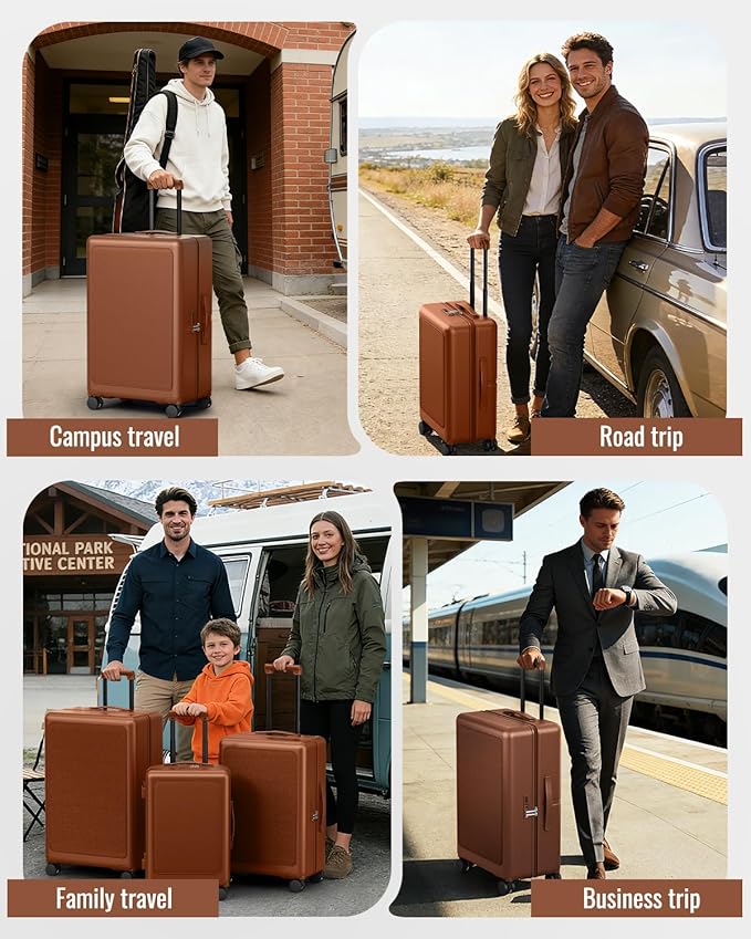 Joyway Luggage Sets 3 Piece with Spinner Wheels, Carry On Luggage 20In with ABS+PC Hardshell, Lightweight Suitcase Set with TSA Lock and Pressure-resistant Frame, 20/24/28 Inch, Brown