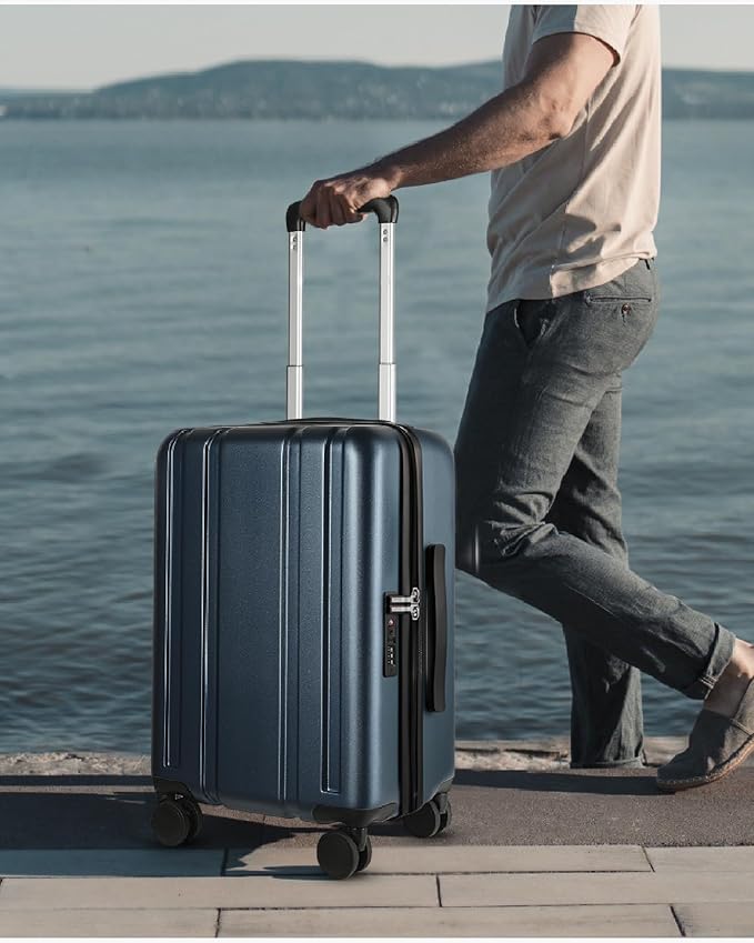 LUGGEX Carry On Luggage 22x14x9 Airline Approved, L2 100% PC Hard Shell Travel Suitcase with Smooth Spinner Wheels, TSA Lock (EX-Core, Blue, 20 Inch, 40L)