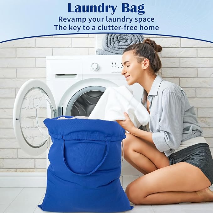 Laundry Bag with Handles & Drawstring Closure 27.6”Wx35"H, Thick Laundry Bag Heavy Duty Washable Dirty Clothes Travel Sack for Camp, College Dorm, Laundromat (Blue, 1Pack)