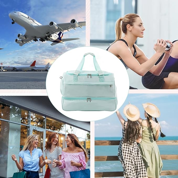 Carry On Travel Duffel Bag for Women & Men,Overnight Weekender Bag with Shoe Compartment,Trolley Sleeve and Adjustable Shoulder Strap,Business & Weekend Travel,Gym,Sports,Yoga & Dance(Blue)
