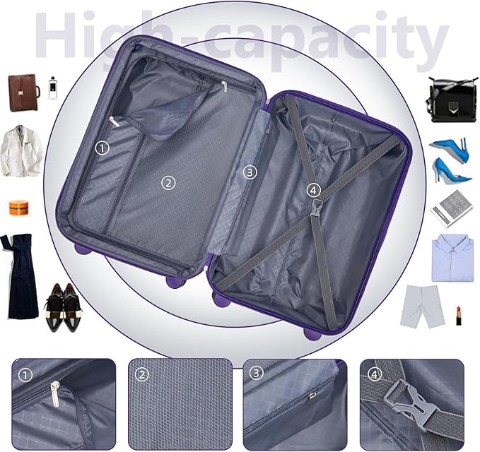 Purple 6 Piece Luggage Set Hard Shell - Expandable Suitcases with Spinner Wheels and Duffel Bags for Family Travel, Durable Carry On Luggage Sets with Lock for Women and Men