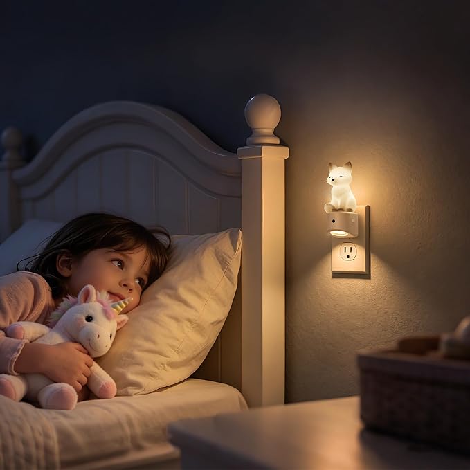 Night Light for Kids,White Fox Kids Night Light,Kids Room Decor | 8 Colors+ Soft White 3000K Nightlight,Dusk to Dawn Sensor,Nightlights for Kids Room Bedroom,Birthday Gift
