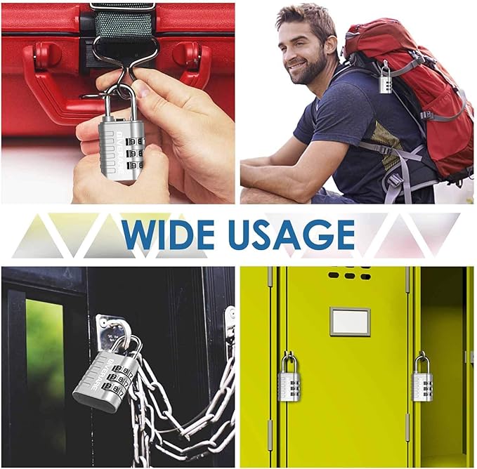 GIVERARE 8 Pack Combination Lock, 3-Digit Padlock Keyless, Resettable Luggage Locks for Backpack, Gym & School & Employee Locker, Weatherproof Travel Lock for Fence, Backyard Gate, Hasp, Case-Silver