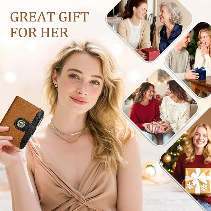 Icycay Small Wallet Women RFID Blocking Bifold, Credit Card Holder, Zipper Coin Pocket, PU Leather, Compact, Travel, 4 ID Window, 14 Card Slots, Cash Purse, Ladies Woman Female Girls