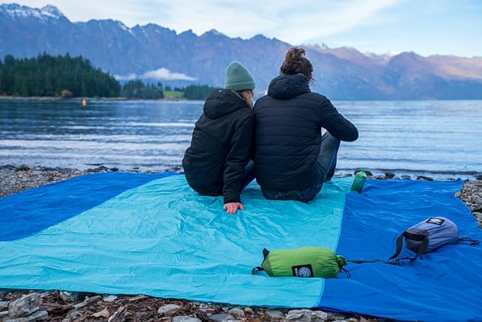 WEKAPO Beach Blanket Sandproof Waterproof, Extra Large Beach Mat, Oversized & Compact Sand Free, Quick Drying Beach Essentials for Vacation, Cruise, Picnic & Camping with Stakes