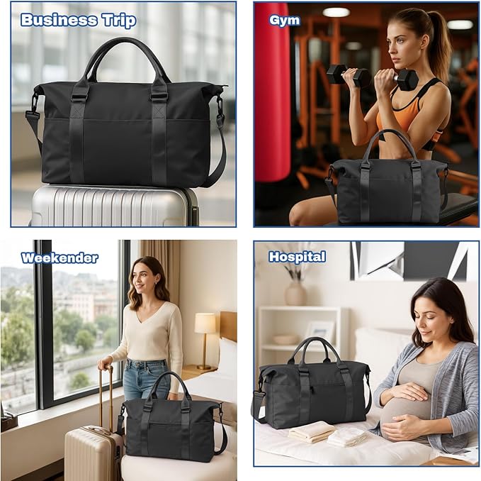 Weekender Duffel Bags for Women, Travel Totes Bag for Airplane Essentials, Overnight Bags for Women with Trolley Sleeve, Large Carry On Hospital Bag for Labor and Delivery, Sport, Gym