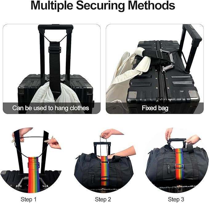 2 PCS Luggage Straps for Suitcase, Luggage Connector Straps,Multi-Functional Adjustable Durable Elastic Straps (Rainbow)