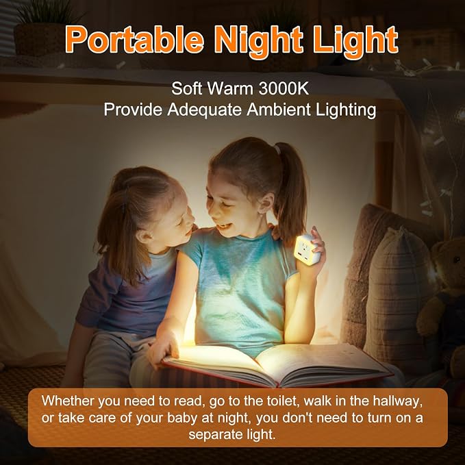 Night Lights Plug Into Wall 2 Pack Rechargeable Battery Backup Light | Dusk to Dawn Sensor Night Light with Outlet Expander for Adults Kids Bedroom, Kitchen, and Bathroom (2, warm white, 3000K)