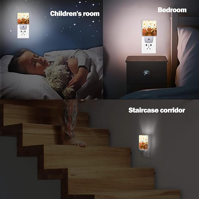 Thanksgiving Holiday Turkey Night Light Plug in Wall Lamp Smart Dusk to Dawn Sensor for Home Decorative, Kids Room Bedroom Bathroom Kitchen Hallway Gifts