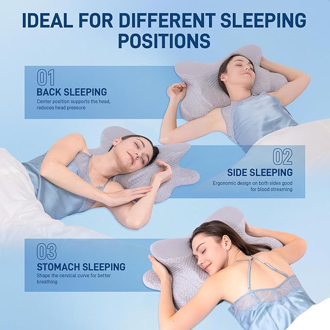 Cervical Neck Pillow - Memory Foam Pillow for Pain Relief Sleeping, Ergonomic Neck Support Contour Pillows for Side Back Stomach Sleepers,Orthopedic Breathable Pillowcase (Grey)