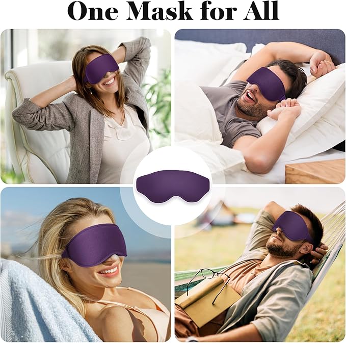 3D Eye Mask Sleep Mask for Men & Women, 100% Pressure-Free & Light Block-Out Eye Mask for Sleep with Easy Adjustable Strap, Night Eye Cover for Travel, Purple