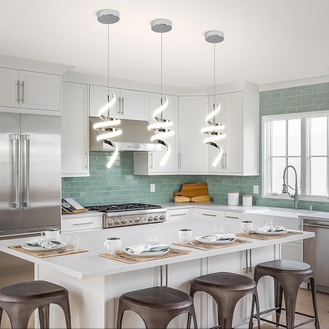 3000-6000K Dimmable Modern Pendant Light,Chrome LED Pendant Light for Kitchen Island Fixtures Chandeliers for Dining Room Hanging Lights, 1 Pack