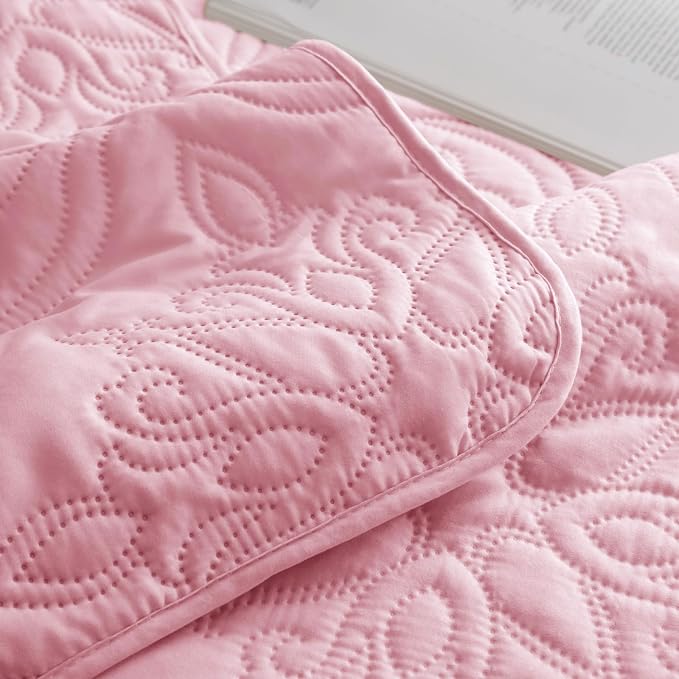 Whale Flotilla King Quilt Bedding Set Vintage Damask Reversible Bedspread | Suitable for Bed, 3 Pieces Pink Lightweight Breathable Quilt King Size, Ultrasonic Coverlet Bed Cover with 2 Pillow Shams