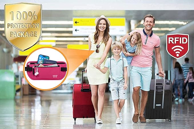 RFID Blocking Passport Holder - Money Belt & Travel Wallet, Travel Belt Bag Fanny Pack for Women