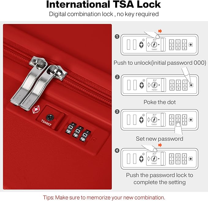 mixi Carry on Luggage, Suitcase with Spinner Wheels 16in Luggage Hardshell Lightweight Rolling Suitcases PC with Cover & TSA Lock, Red