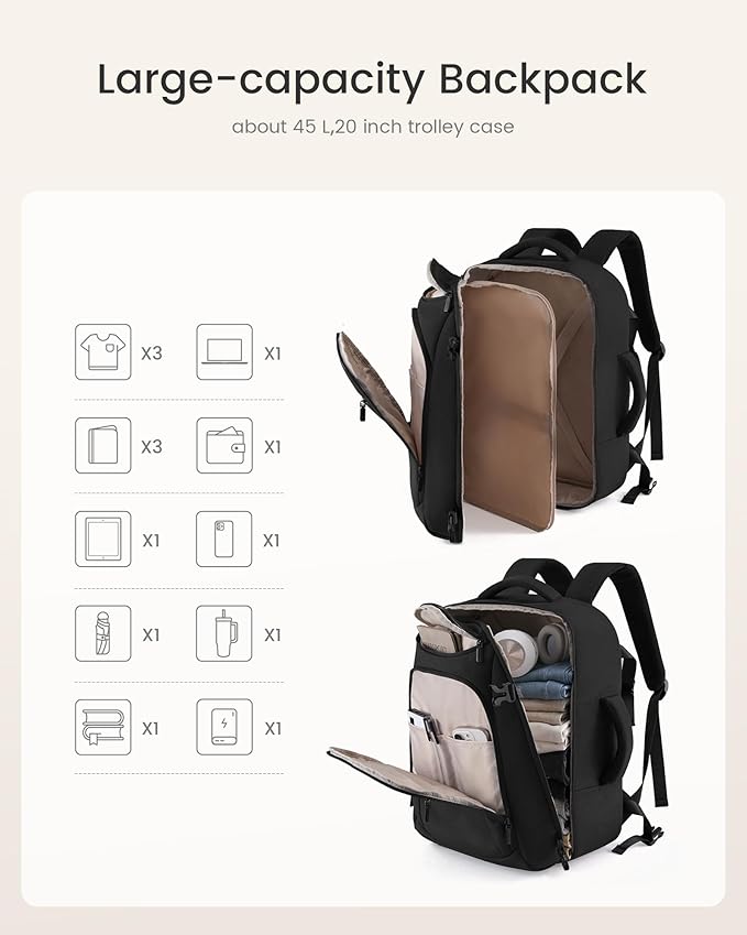 LOVEVOOK 50L Travel Backpack for Women & Men,Airline Approved Carry On Backpack with 3 Packing Cubes,TSA Waterproof Personal Item Bag,Weekender Overnight Essentials Backpacks fits 20" Laptop