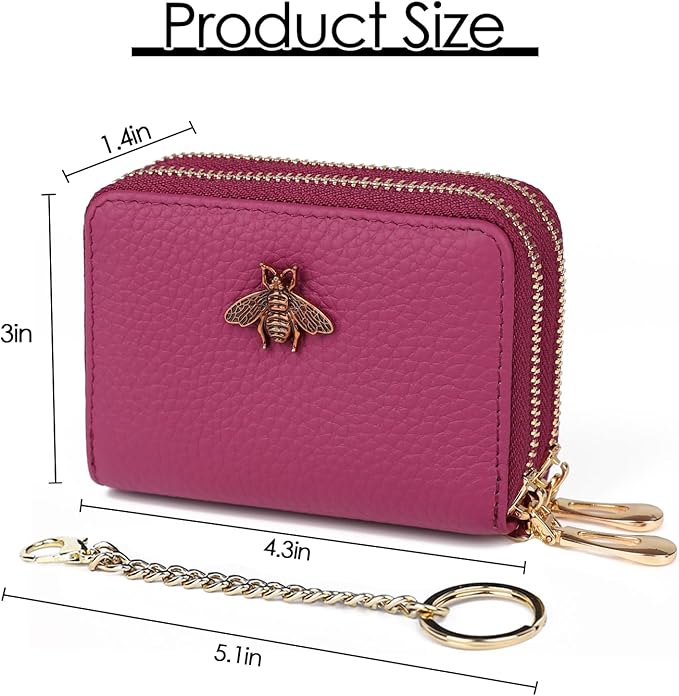 imeetu RFID Credit Card Holder, Small Leather Zipper Card Case Wallet for Women