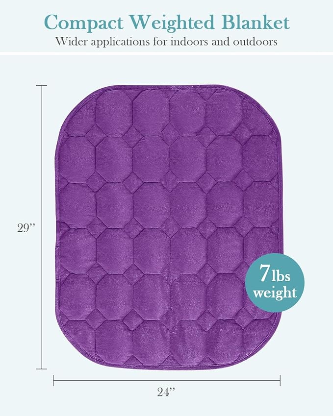Topblan Weighted Lap Blanket 7lbs for Adults, Small Weighted Blanket Throw for Napping, Relaxation, Calming and Travel, Skin Friendly & Machine Washable for All-Season, Dark Purple 24x29 inches