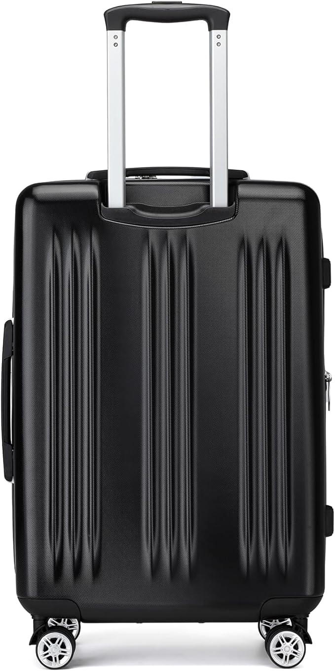 Kono Lightweight 24 Inch Expandable Luggage with Quiet Spinner Wheels TSA Lock, Scratch and Drop Resistant PC+ABS Hardside Durable Medium Checked Suitcase, Black