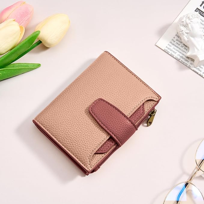 Airkit Small Wallet Women RFID Blocking Soft Leather Bifold Compact Card Holder Wallet for Women with Zipper Coin Pocket 4 ID Window