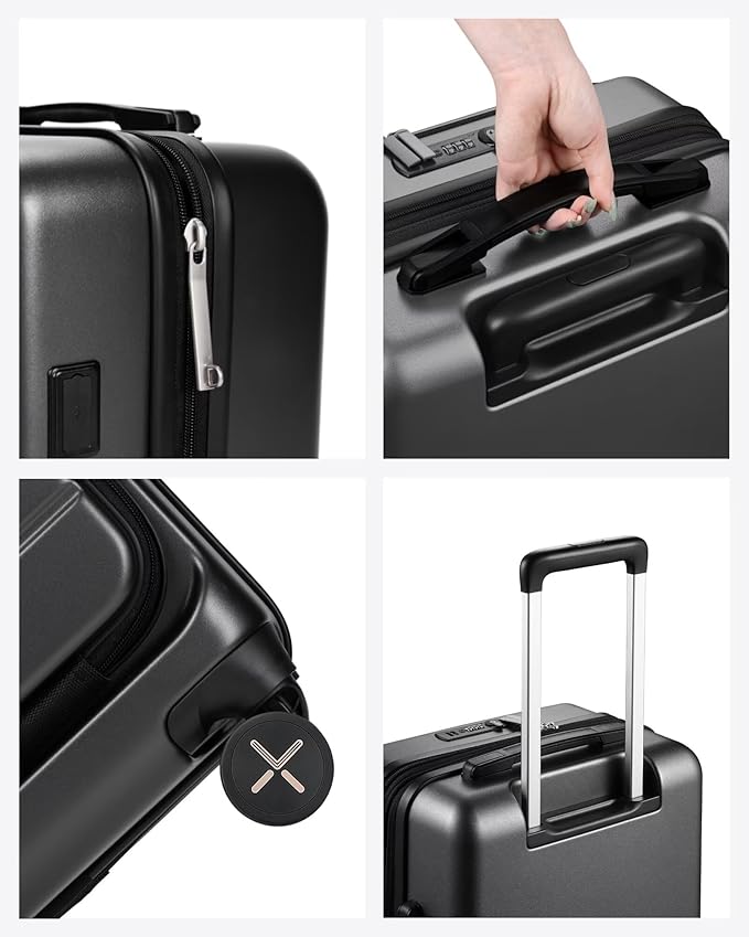 Carry On Luggage 22x14x9 Airline Approved, FLO5 Expandable Polycarbonate Suitcase with Front Pocket (FX-Core, Brown-Black, 20 Inch)