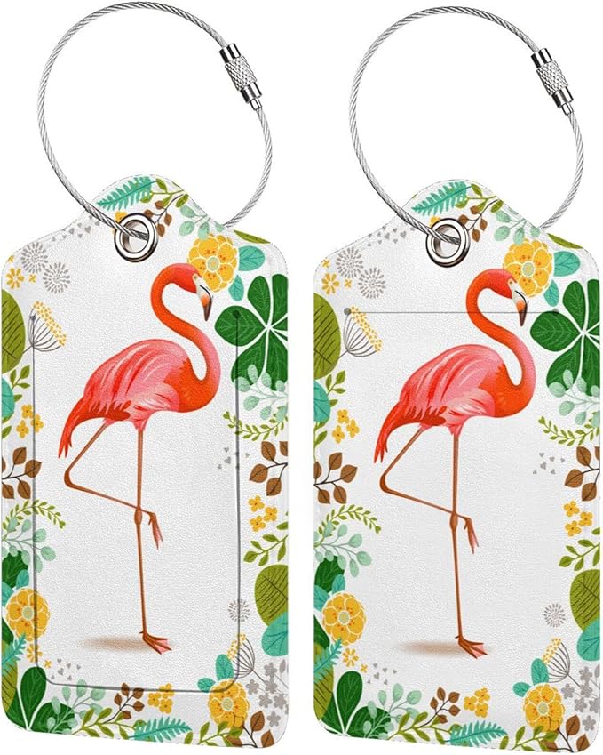 2 Pack Luggage Tag for Suitcase, Cute Unique Leather Suitcase Tags Identifiers with Privacy Name Address Labels & Durable Steel Loop for Women Men Travel