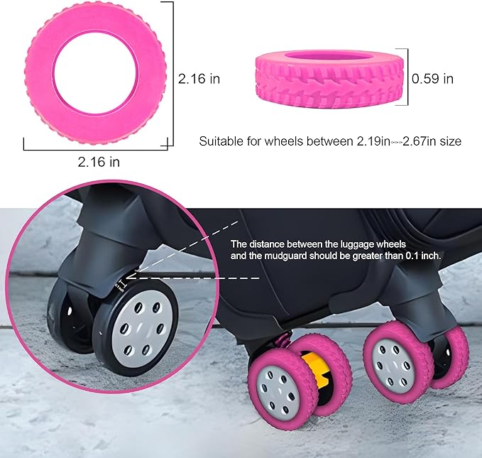 (8 Pack) Silicone Luggage Wheel Covers for 8-Spinner Wheel Suitcases, Mute & Shock Absorption Protector, Wear-Resistant & Noise-Reducing, Perfect for Travel (Rose Red)