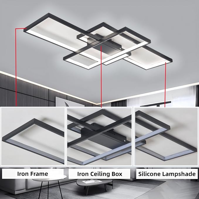43″ 65W Modern Ceiling Light 3000-6500K Dimmable Kitchen Light Fixtures | Timer Night light Memory function Adjustable brightness color temperature Flush Mount Light Fixture remote control Bedroom