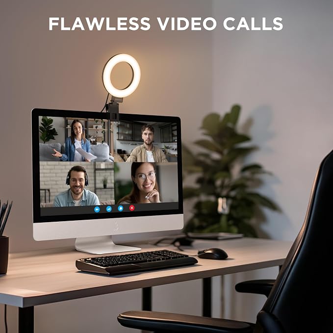 InnoGear 60 LED Ring Light with Stand for Computer Selfie Video Conference | LED Lights for Video, Clip On, Remote Control, 5 Color Modes, Adjustable, Monitor, Laptop, Easy to Attach, Recording