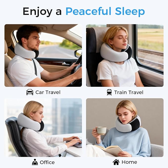 Travel Pillows, 100% Pure Memory Foam Neck Pillow for Airplanes, 360° Head Support, Ergonomic Design, with 3D Eye Mask, Earplugs and Storage Pouch, Airport Travel Essentials for Office, Airplane, Car