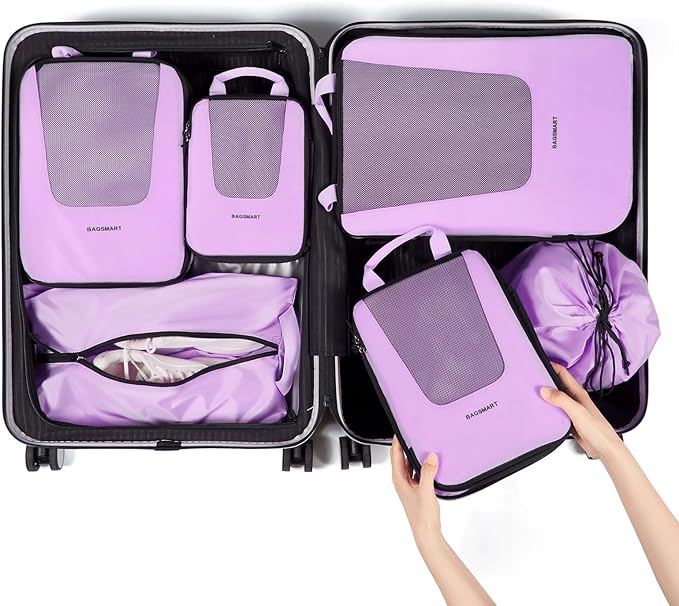 BAGSMART Compression Packing Cubes for Travel, 6/5/4set Lightweight Packing Organizers, Summer Travel Essentials Suitcase Organizer Bags Set
