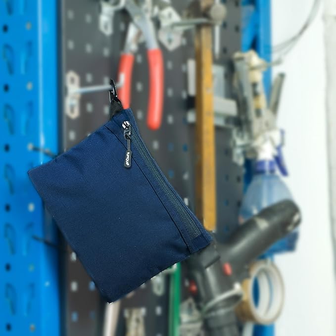 YUMQUA Small Zipper Pouch with Carabiner Clip, Small Nylon Pouch Water-Resistant Travel Bag with Zipper Multipurpose Digital Cosmetics Toiletry Bag Tools Storage, Dark Blue