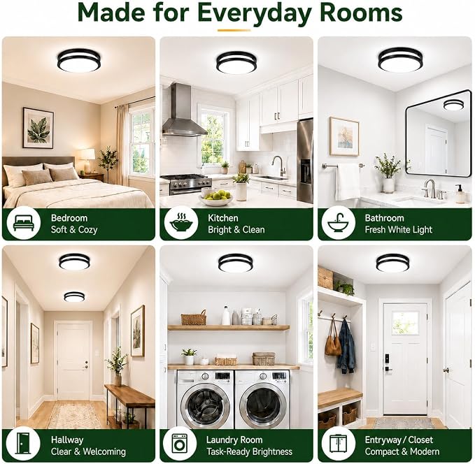 2-Pack 36W LED Ceiling Lights Black, 12inch Flush Mount Light Fixtures 3600LM 2700K/3000K/4000K/5000K/6500K Color Changing Ceiling Lights, Dimmable Modern Round Lamp for Bedroom Commercial Residential