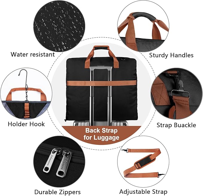 Mancro Carry On Garment Bags for Travel, Garment Convertible Weekender Bag for Wrinkle-Free, Hanging Travel Suit Bags with Shoulder Strap, Waterproof Suitcase Luggage Bag for Men Women, Black