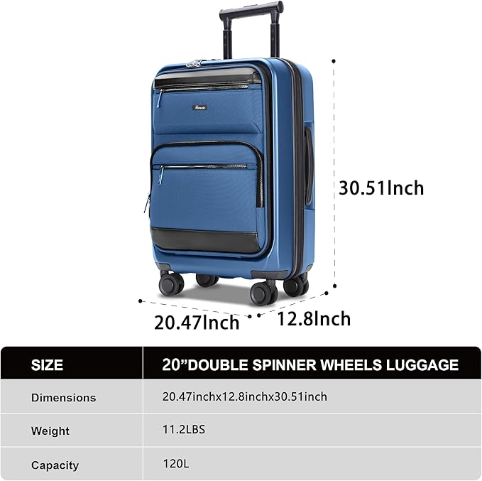 Luggage Sets 2 Piece, Carry On Luggage with Front Pocket & USB Port and 28 Inch Expandable Checked Luggage, Hybrid Soft Front & Hard Shell Suitcases with Spinner Wheels & TSA Lock, Navy Blue