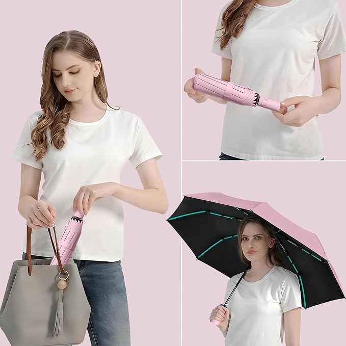 Compact Automatic Folding Travel Umbrella-Windproof Rainproof, PF50+ Sun Protection for Hiking,Outdoor,Chool,Golf Course & Daily Use,Sturdy Multi-Ribbed Frame