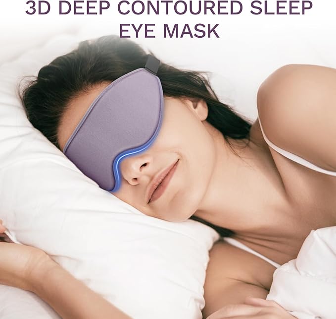 99% Fully Block Out Light Eye Sleep Mask, 3D Deep Contoured Eyes Cover Zero Pressure, Long Lash Extension Eyes Mask with Adjustable Straps for Sleeping Travel Home Nap Rest Women Men (Light Purple)