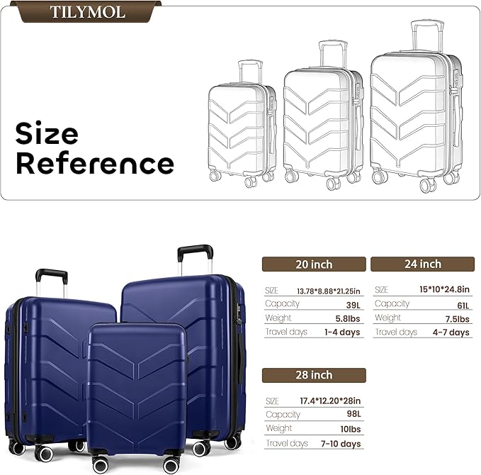 Luggage Sets 3 Piece with Spinner Wheel, Hardside Suitcase Set with TSA Lock, Expandable Lightweight Travel Luggage for Men and Women, Blue