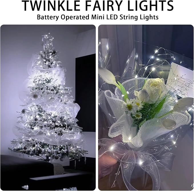 50 Pack White Fairy Lights Battery Operated, 7ft 20 LED Mini String Twinkle Lights for Christmas Halloween Easter Mason Jars Centerpiece Table Decorations (50, White)
