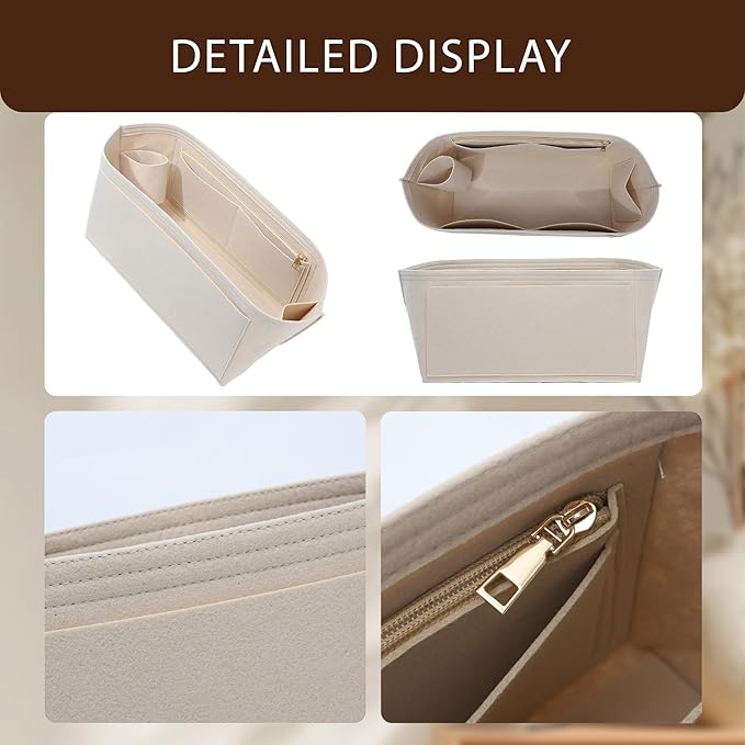 Premium Felt Purse Organizer Insert for Longchamp Le Pliage, Zipper Long Champ Bag Organizer Insert with Cup Holder, 9 Compartments
