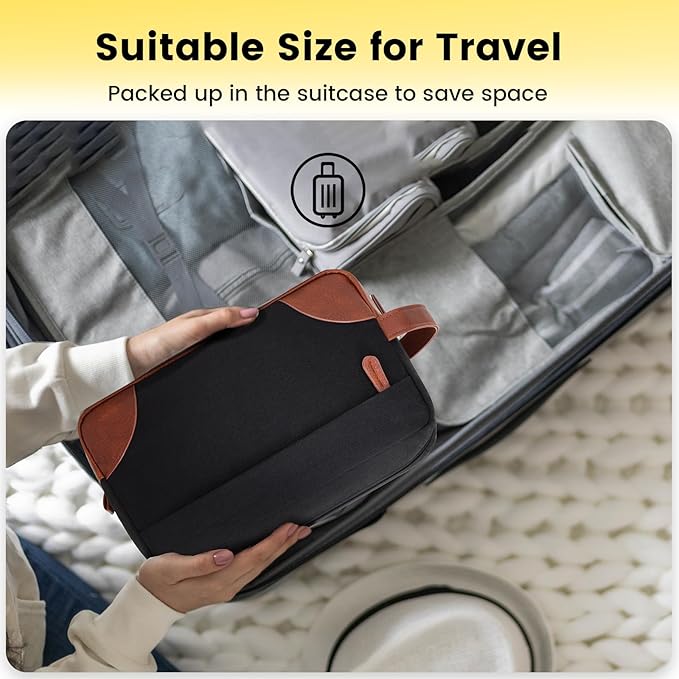 Vorspack Large Travel Toiletry Bag - Hanging Toiletry Bag for Men Water Resistant Canvas Shaving Bag with Large Capacity for Home Travel - Black