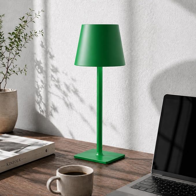 Yogaret Green Cordless Table Lamps, 6000mAh Rechargeable Battery, 2 Pack | Portable table lights set of 2 wireless battery operated lamps for indoor tables, patio, restaurant, dinner and kitchen use